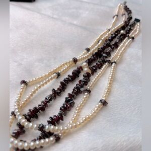 1DAY SALE Stunning 14K White gold 14/20 Garnet Necklace Freshwater Pearls